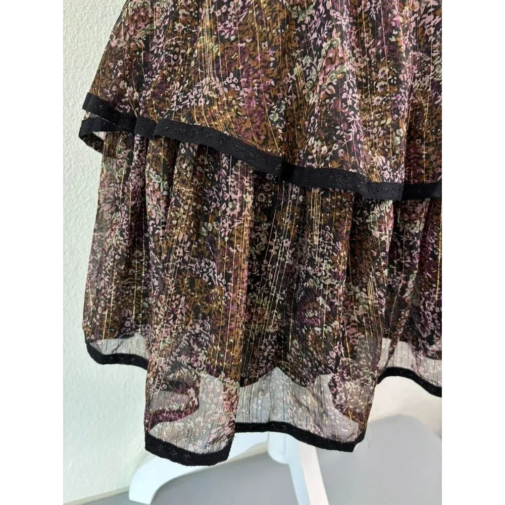 Allison‎ New York women's small brown patterned tiered mini skirt metallic NWT